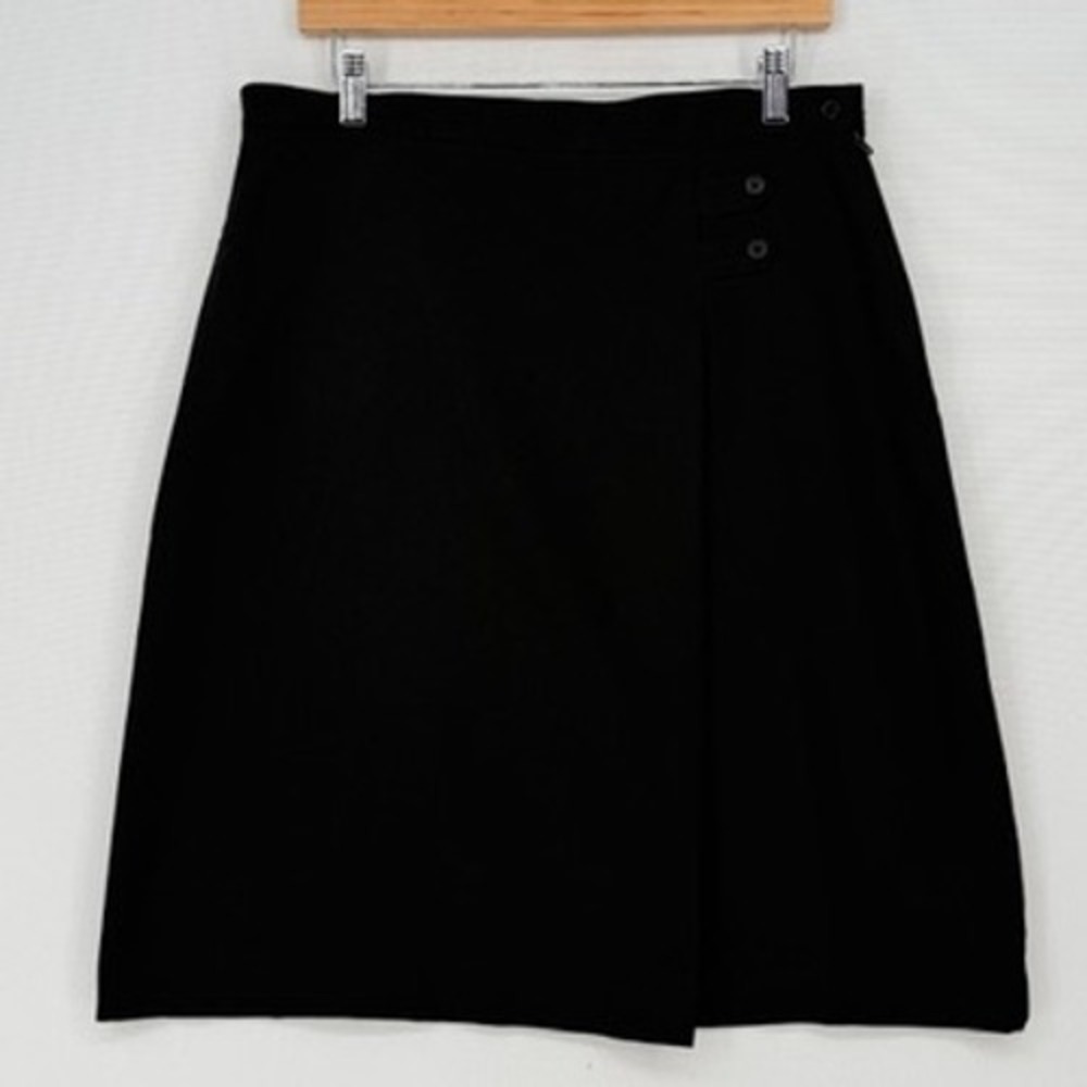 Lands End A-Line Skirt Women 10 Black Button Corporate Goth Capsule Mod Career